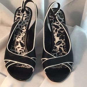 White Black size 8 1/2 wedge 3 3/4 heal, leather